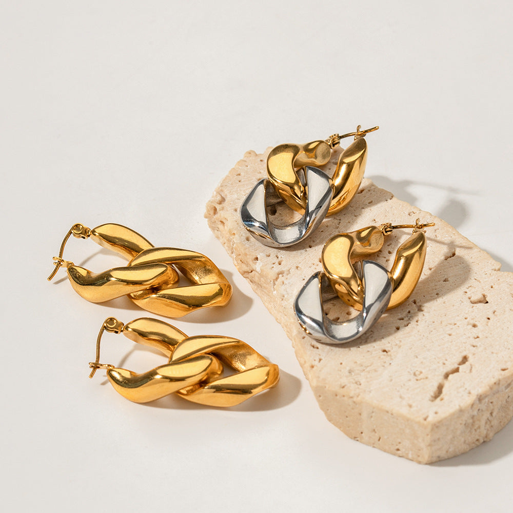 Bold Twist Hoop Earrings – Gold Finish